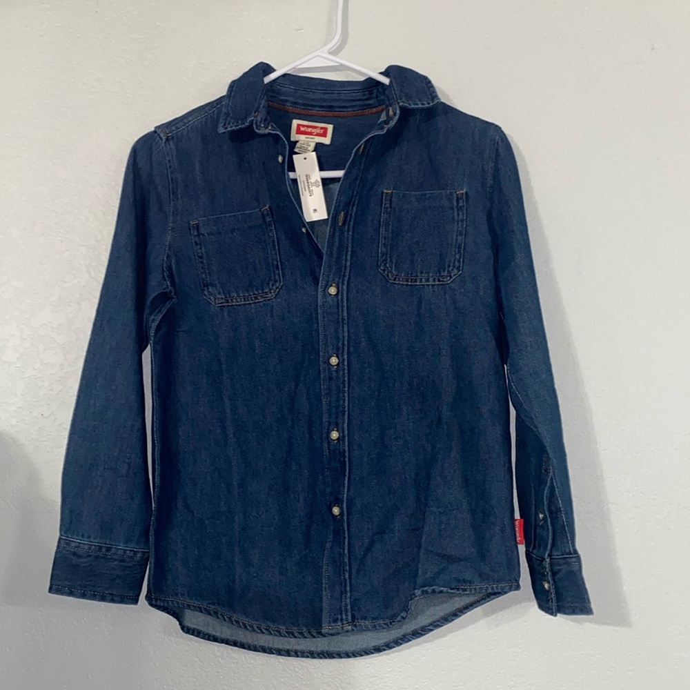 Wrangler  Denim Button Down Work Shirt Western Boys Size 10/13